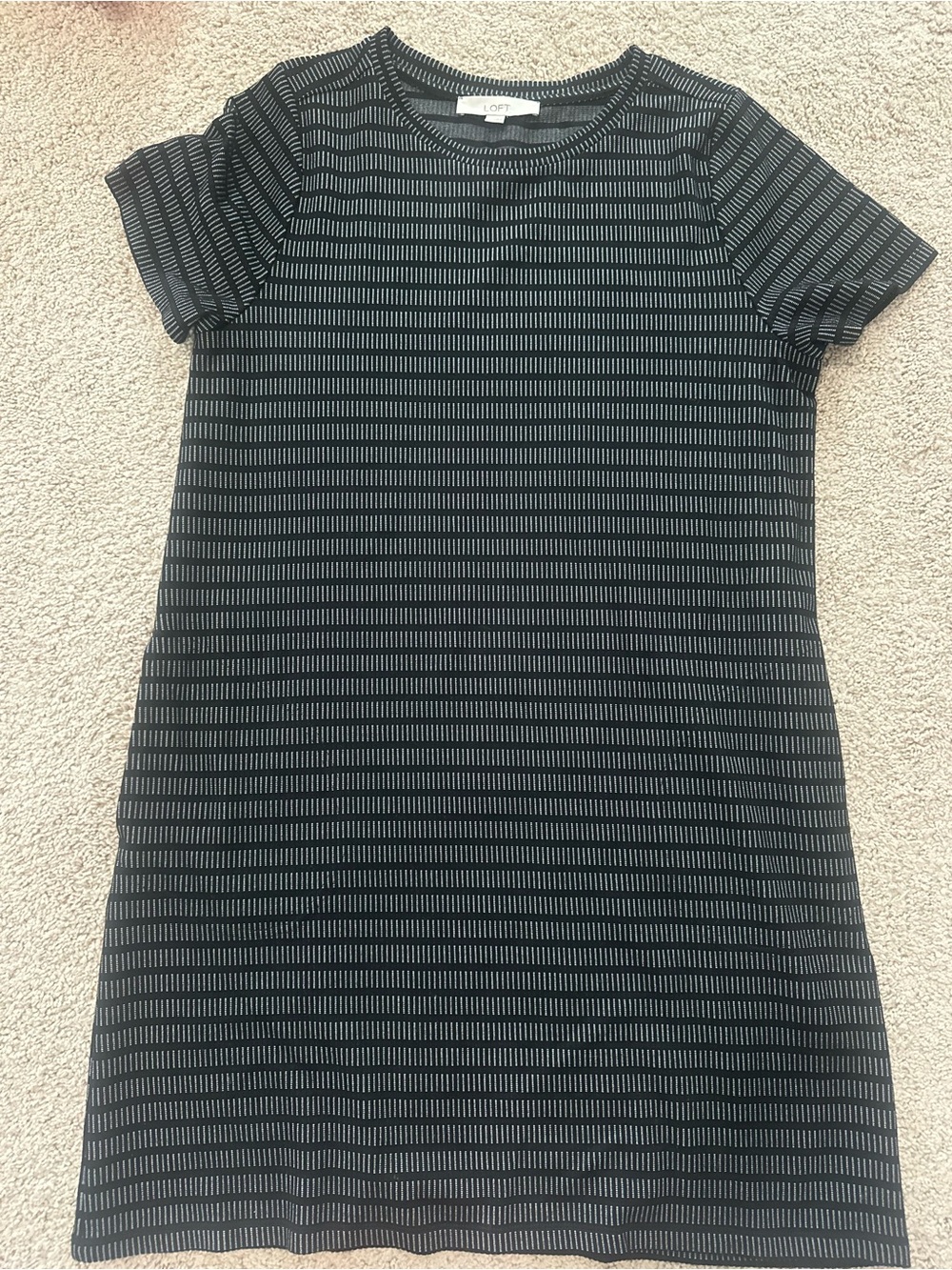 LOFT Black & White Striped Short Sleeve Shift Dress